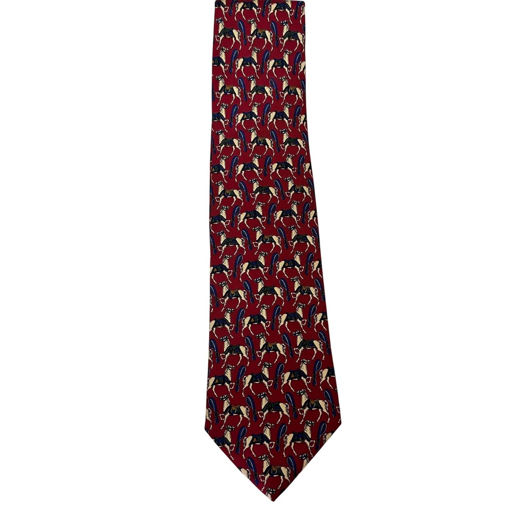 Brooks Brothers Silk Tie Burgundy Red Equestrian Horse Stirrup Made in USA